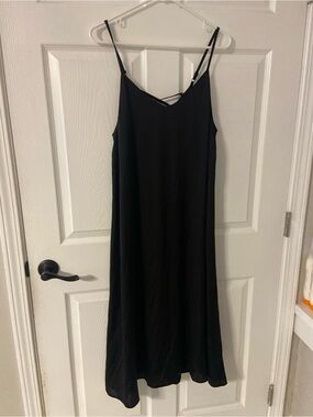T40- COLZA Black Lace-Up Flared Cami Mid-Maxi Dress